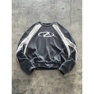 Graphic Crewneck Christmas Sweatshirt Color Block Long Sleeve Thermal Pullover Tops Streetwear