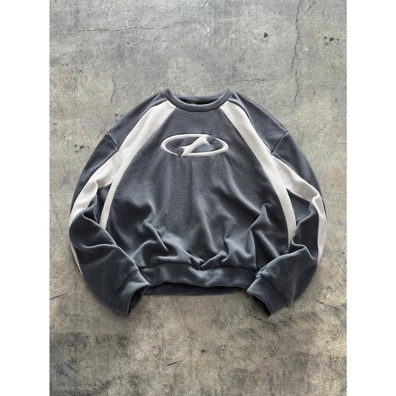 Graphic Crewneck Christmas Sweatshirt Color Block Long Sleeve Thermal Pullover Tops Streetwear