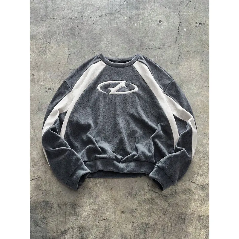 Graphic Crewneck Christmas Sweatshirt Color Block Long Sleeve Thermal Pullover Tops Streetwear