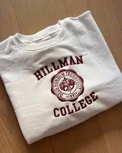 Hillman College Embroidered Sweatshirt – Vintage-Inspired HBCU Style Crewneck, Faux University Crest, Retro Collegiate Pullover Gift
