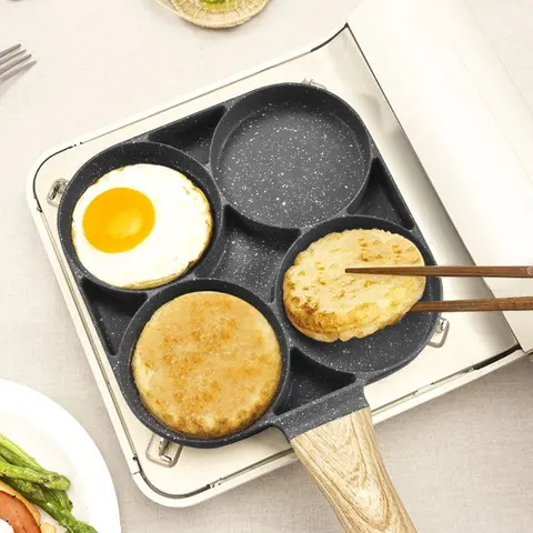 Nonstick 4-Holes Round Aluminium Egg Pan - 1-Count Cookware with Handle, Durable Ceramic Coating, Easy to Clean, Clean Release, for Frying Pancakes, Gas & Induction Compatible