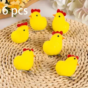 6 Pcs Cute Plush Chicken Hair Clips, Cartoon Style Fuzzy Hair Accessories for Girls, Easter Party Gifts, Daily Wear Hair Decorations