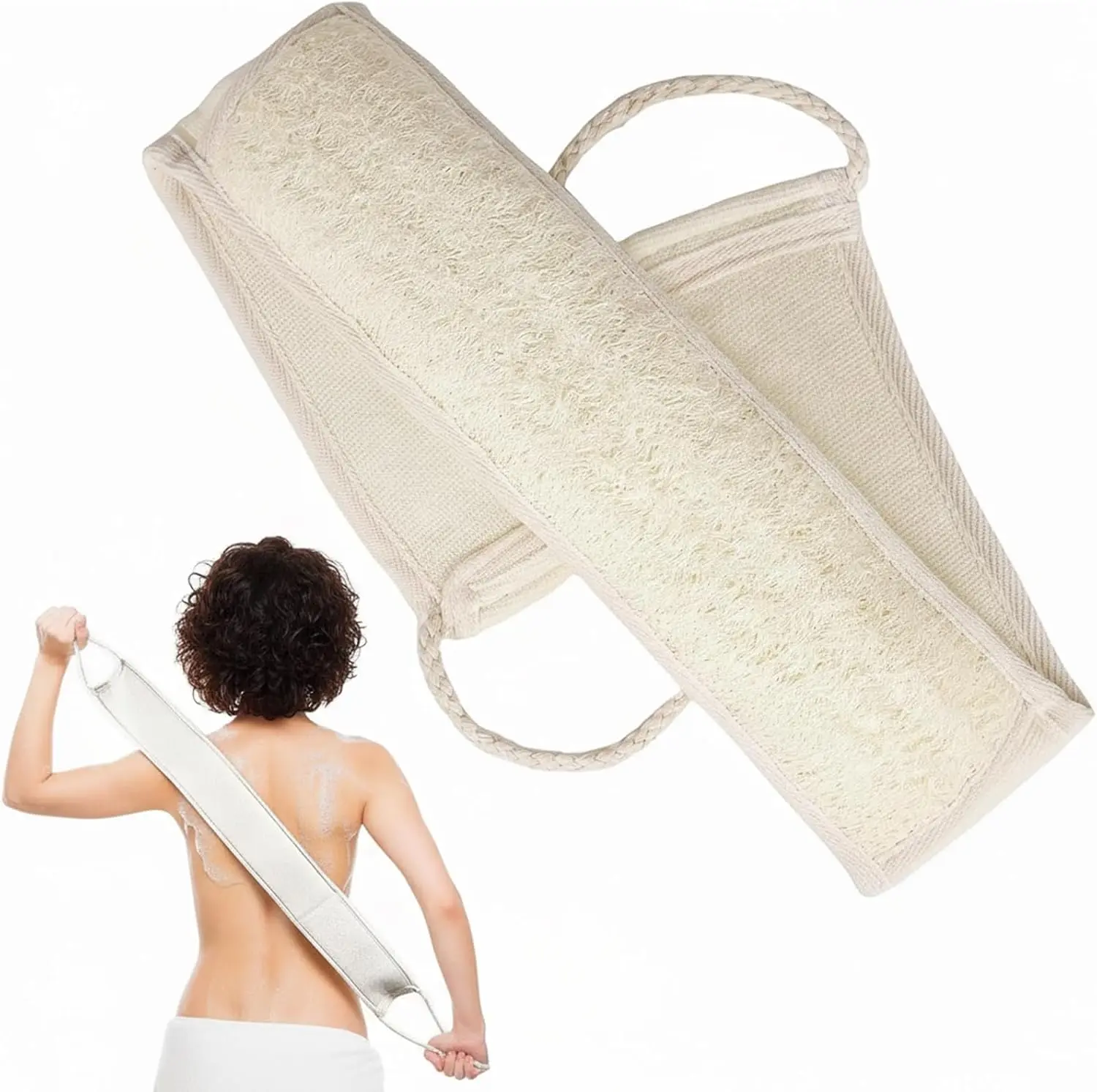 Exfoliating Back Scrubber, 33-Inch Extra Long Dual-Sided Loofah for Shower & Bath Cleaning, Natural Body Washer with Soft Cotton for Men & Women, Personal, Deep Cleanse, Loofah Sponge, Deep Exfoliation, Full Back, Hang Dry, Sensitive Skin