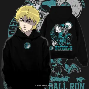 Dio Brando Steel Ball Run Graphic Unisex Casual Hoodie Acid Washed, Dark Anime Streetwear Shirt, Jojo Bizarre Adventure Manga Merch, Vintage Washed Anime T-Shirt, Oversized Otaku Fashion Apparel, Viral Anime Shirt for Men & Women Fans