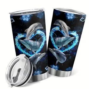 Dolphin Tumbler 20oz for Women |   Insulated Stainless Steel Travel Cup with Lid |   Dolphin Heart Design |   Perfect Gift for Dolphin Lovers, Her, Adults, Ocean Enthusiasts