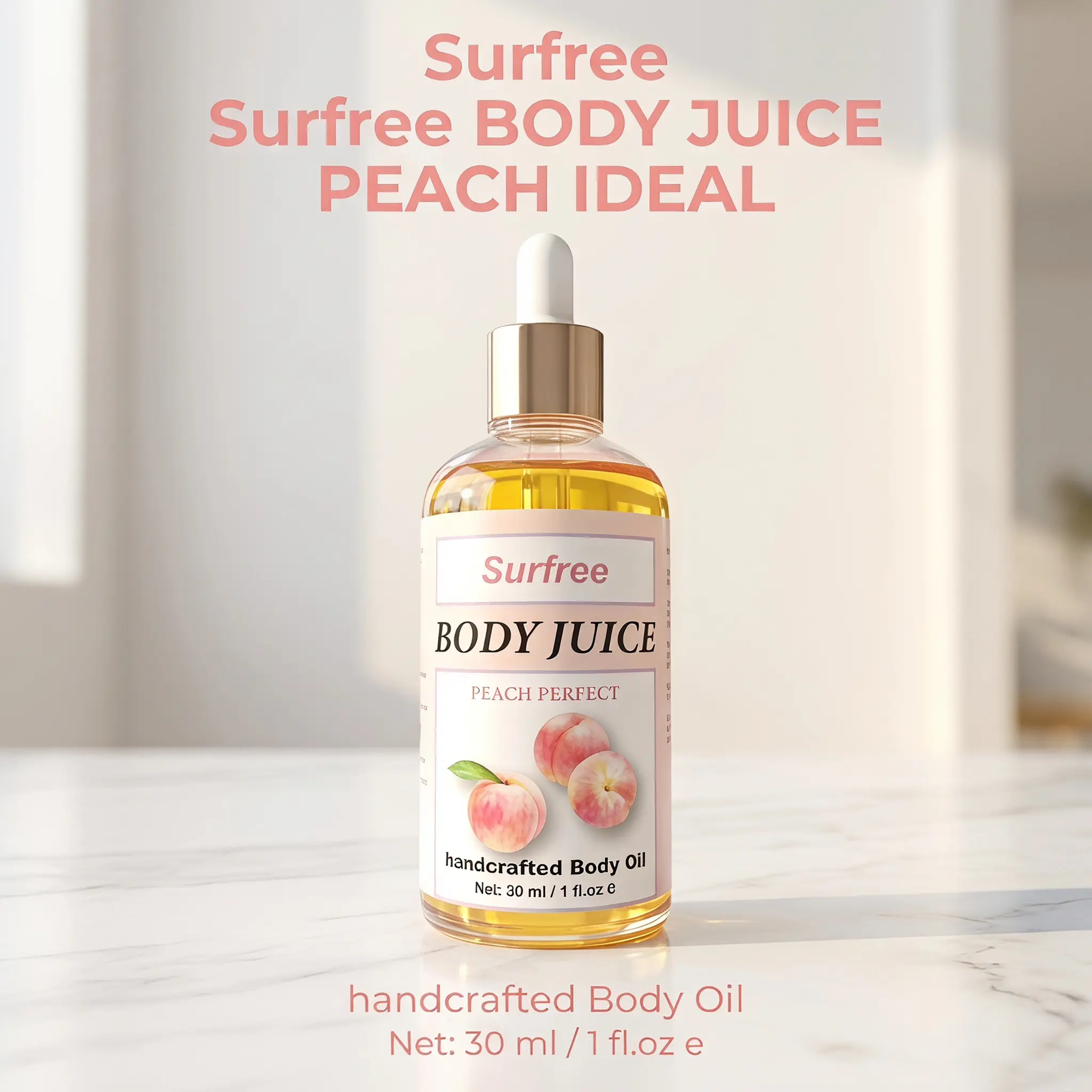 Peach Body Oil, 30ml Sweet Scented Dropper Oil, Trending After-Shower Moisturizer for Daily Body Care, Self-Care Gift, SummerWins