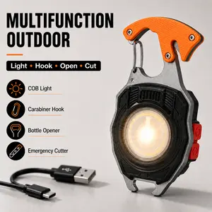 ONESHOWHOME Multifunction Keychain Flashlight USB Rechargeable COB Work Light with Magnetic Base Seat Belt Cutter Bottle Opener Mid Year Sale Deals For You