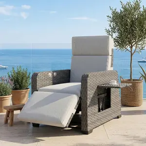 ABCASA Outdoor Recliner Chair with Independent Dual-Control – 150° Lay-Flat Wicker Patio Armchair with Air Pump, Flip-Up Side Table, Extended Footrest & 5" Thick Fade-Resistant Olefin Cushions