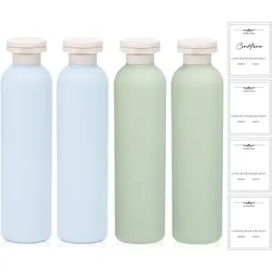 8.8 oz Plastic Travel Shampoo Bottles, Refillable Flip Cap Squeeze Bottles for Toiletries, Large Leakage-proof Travel Shampoo and Conditioner Container (Blue and Green)