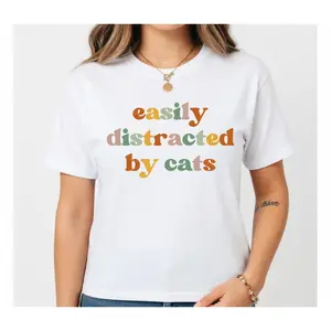 Easily Distracted By Cats Shirt - Funny Cat Lover Unisex T-Shirt - Cat Gifts for Women, Cat Lover Graphic Tee