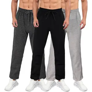 Fleece Mens Sweatpants Open Bottom Drawstring Waist Workouts Lounge Essentials Sweat Pants with Pockets 3 Packs