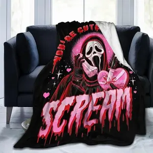 Horror Movie Blanket, Ghost-Face Blanket Lightweight & Warm, Soft Comfortable Flannel Blanket, Microfiber Fleece Blanket, Anti-Pilling Plush Blanket for Couch, Bed, Sofa