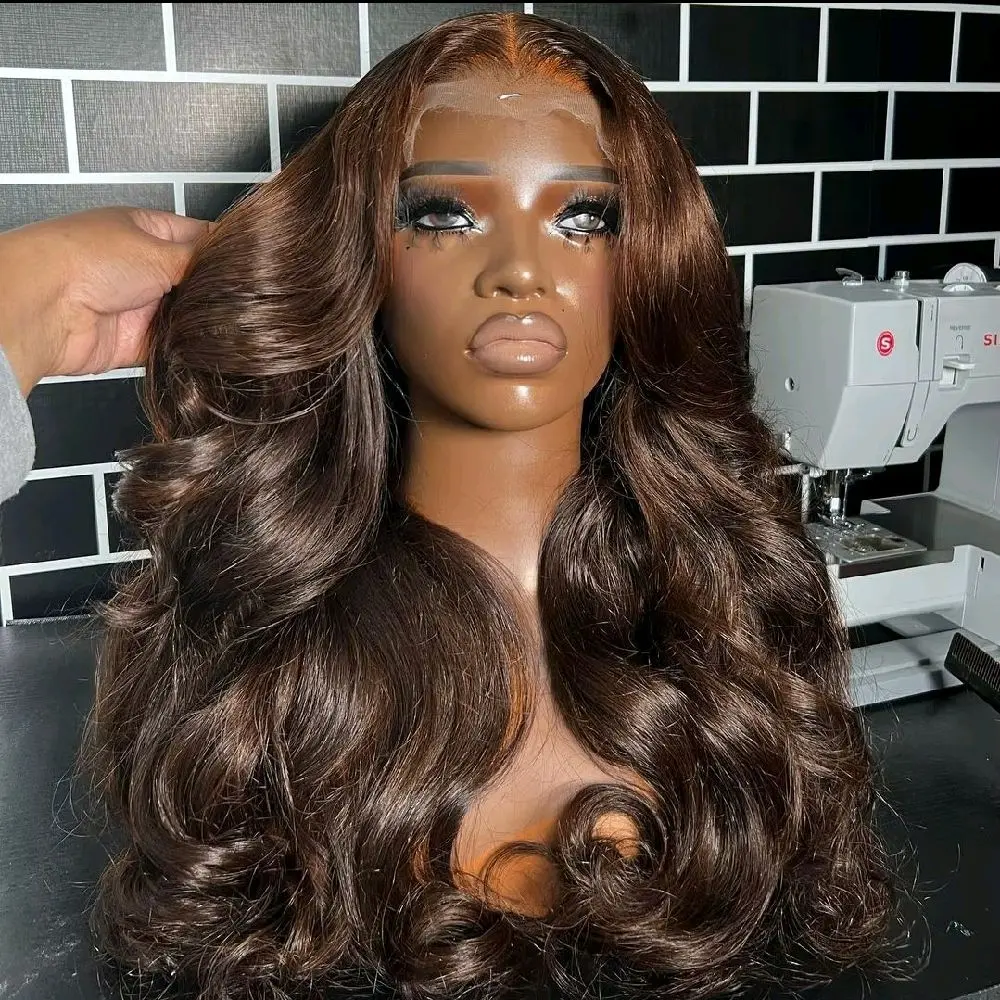 Women's 13X6 22 inches Synthetic Lace Front Wig, Long Loose Brown Body Wave, Pre-Cut, 200% Density, Lightweight Dressy Hair Extension