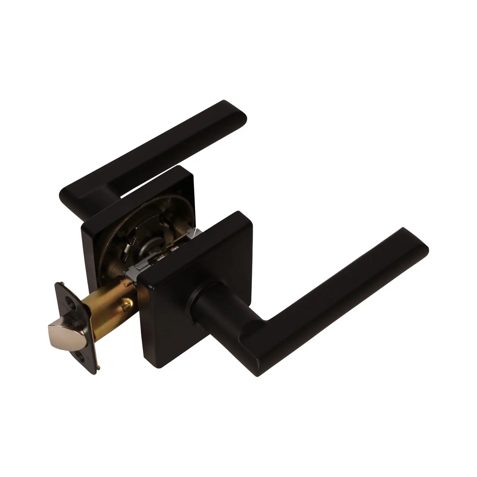 Onyx Lever with Square Rose Privacy Lockset Grade 3, Satin Nickel