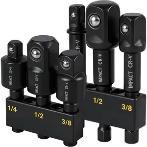 Impact Socket Adapter Set, 6-Piece 3" Extension Bit With Holder, 1/4", 3/8", and 1/2" impact socket adapter & Universal Joints drill socket adapter