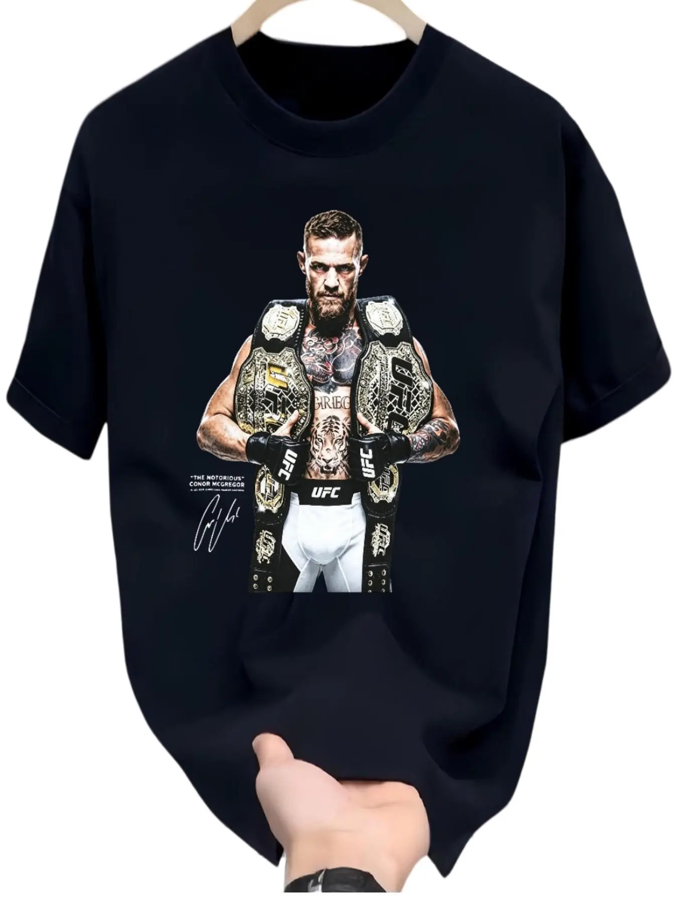 UFC McGregor Champ Mens Boxy Tee  Short-sleeve pure cotton T-shirt, soft fabric, comfortable fit, classic design, perfect for casual daily wear—a summer essential and ideal holiday gift.