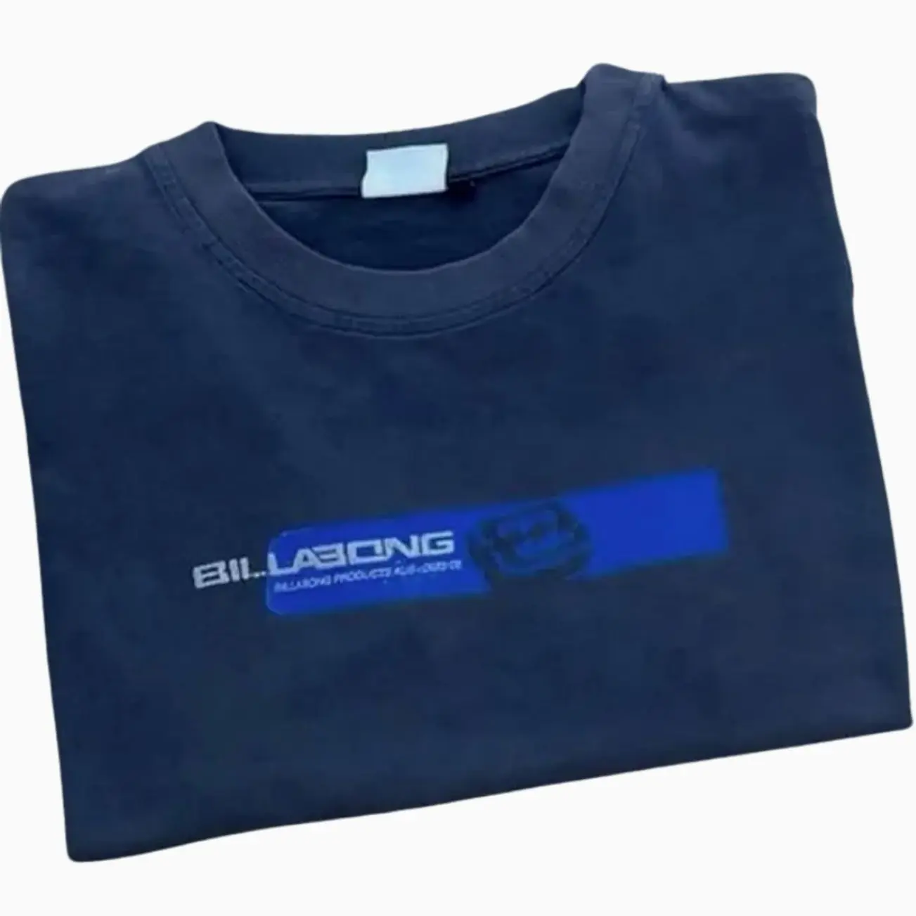 Billabong Blue Box Logo T-Shirt, Vintage Surf Skate Graphic Tee, Navy Blue Cotton Streetwear Shirt, Retro Casual Short Sleeve Top for Men S