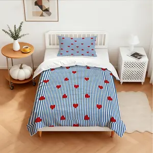 2/3Pcs Multi-color Striped Heart Duvet Cover Set, Simple Fresh Colors, Meet Daily Replacement Needs For Girly Bedrooms (No Filling And No Pillow Inserts)