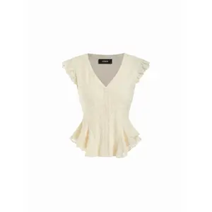 Cider Lace V-Neck Ruffle Hem Blouse