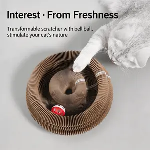 Accordion Cat Scratcher Toy with Bell, Self-Entertainment Cat Bed, Durable Corrugated Paper Cat Climbing Frame, Stress Relief Cat Plaything