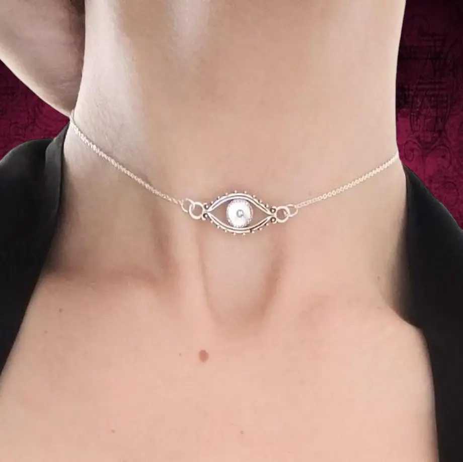 Silver Evil Eye Choker Necklace
