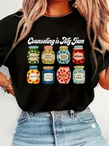 Counseling Is My Jam Counselor Grad School Psychologist T-Shirt Print T-Shirt Casual Crew Neck Short Sleeve Comfort Tee Top For Spring & Summer Women's Clothing
