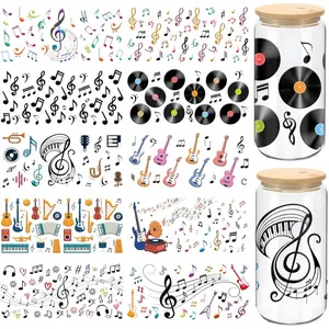 UV DTF Cup Wrap - 10 Sheets Music UV DTF Cup Wraps for 16 OZ Musical Note UVDTF Cup Wraps Guitar UV DTF Wraps Waterproof UV DTF Stickers for Glass Cups