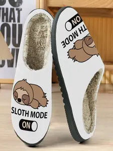 Funny Sloth Mode Cotton Slippers, Cartoon Sloth Illustration, Eva Sole, Textile Upper, Casual Home Wear for Fall & Winter
