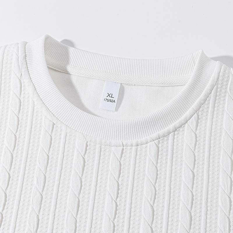 Men's Cable Knit Pattern Round Neck Sweatshirt, Solid Color Casual Loose Long Sleeve T-Shirt, Made from High-Quality Fabric Comfortable Base Shirt, Home Wear Daily Wear, Plus Size S-5XL Men's T-Shirt