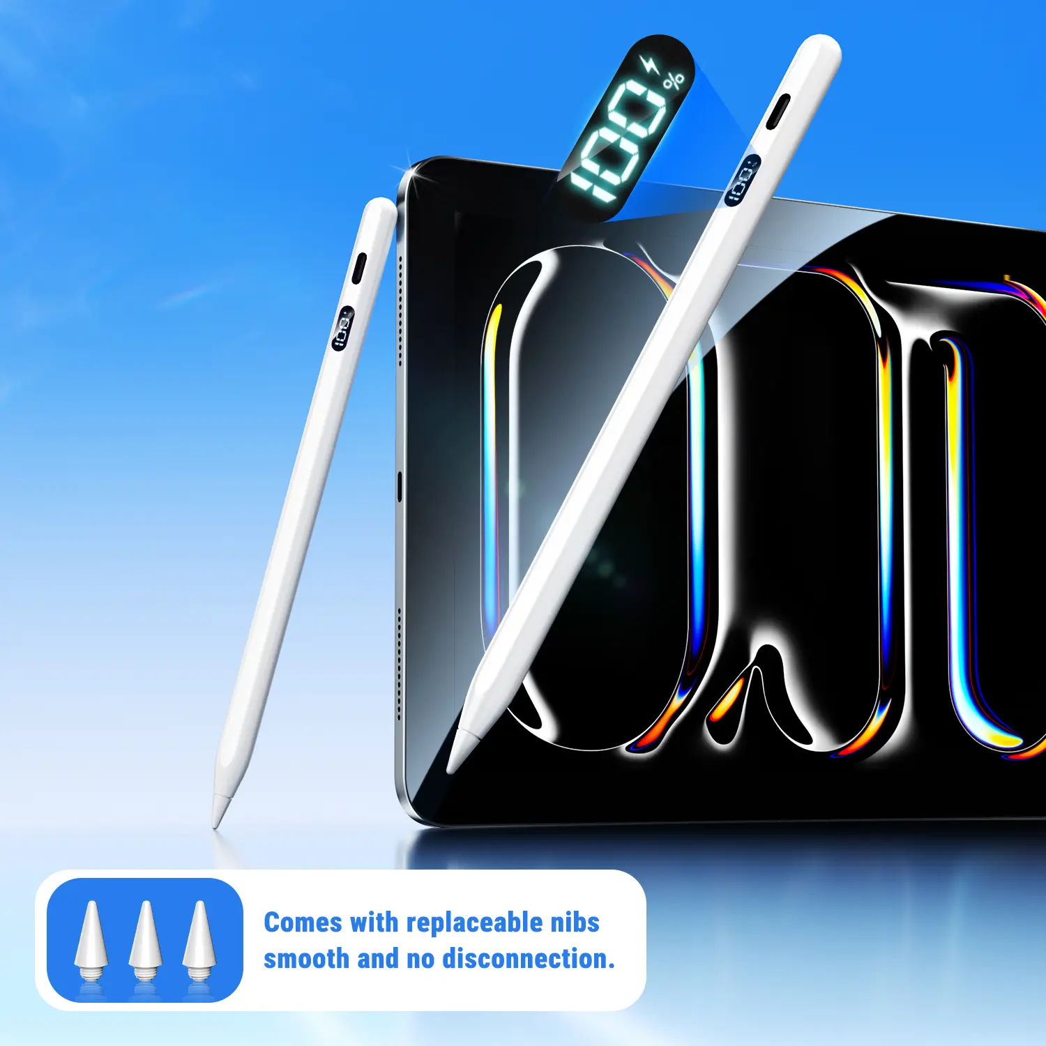 Real-Time Battery Level Stylus – USB-C Fast Charging, Palm Rejection, Compatible with iPad 2018-2026 – for Students, Artists & Professionals BackToSchool