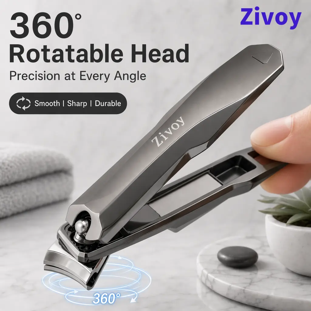 Zivoy Large Nail Clipper & Scissors – 360° Rotating Stainless Steel Design, Portable for Home Use, Manicure & Pedicure Tool