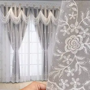 1 count Wave Floral Embroidered Curtain, Double Layer Blackout Drapes, Home Decoration Curtain, Vintage Floral Design for Bedroom & Living Room Decor