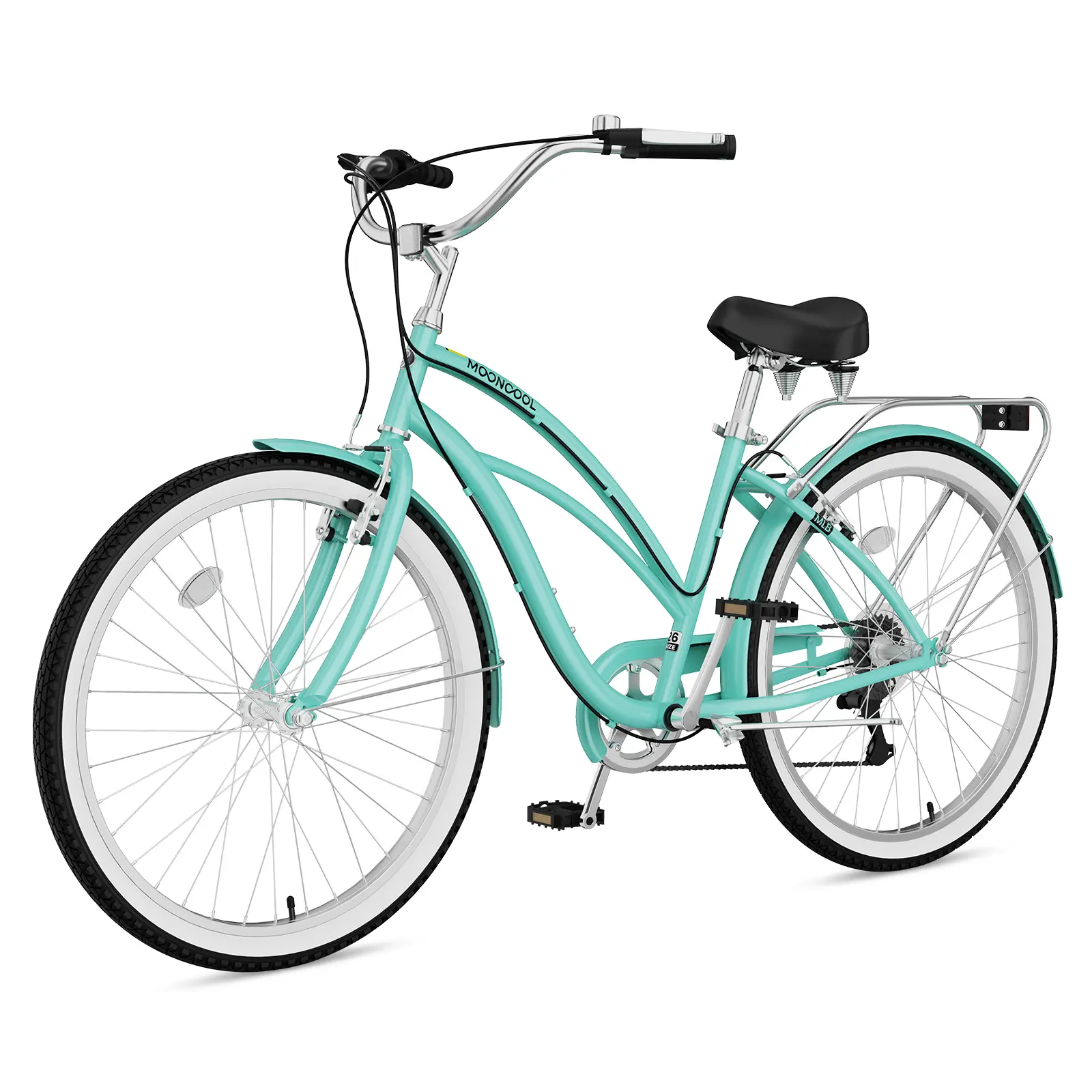 EOYOBIKE Women's Classic Frame Step-Through Beach Cruiser Bicycle - 24/26-Inch Wheels, 7-Speed, Pre-Assembled, Rear Rack, for Seniors & Adults, Ideal for City Commuting & Leisure Riding