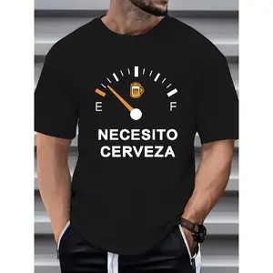 Men's Funny Spanish Beer Lover T-Shirt - NECESITO CERVEZA (I Need Beer) Gauge Dial & Fuel Gauge Print - Breathable Moisture-Wicking Fabric Retro Casual & Party Tee - Black Shirt with Spanish Phrase for Beer Enthusiasts
