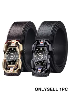 Men's Luxury Watch Style Automatic Buckle Belt, Trendy Exquisite Belt, Crocodile Pattern Genuine Leather, High-End Business Casual, Wear Resistant, Trendy Versatile Buckle