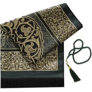 Muslim Prayer Rug with Islam Prayer Beads - Travel Prayer Mat, Islamic Gifts for Women, Portable Prayer Matt Islam, Islamic Prayer Rug Islam Men Women, Praying Mat for Muslim Gifts, Green