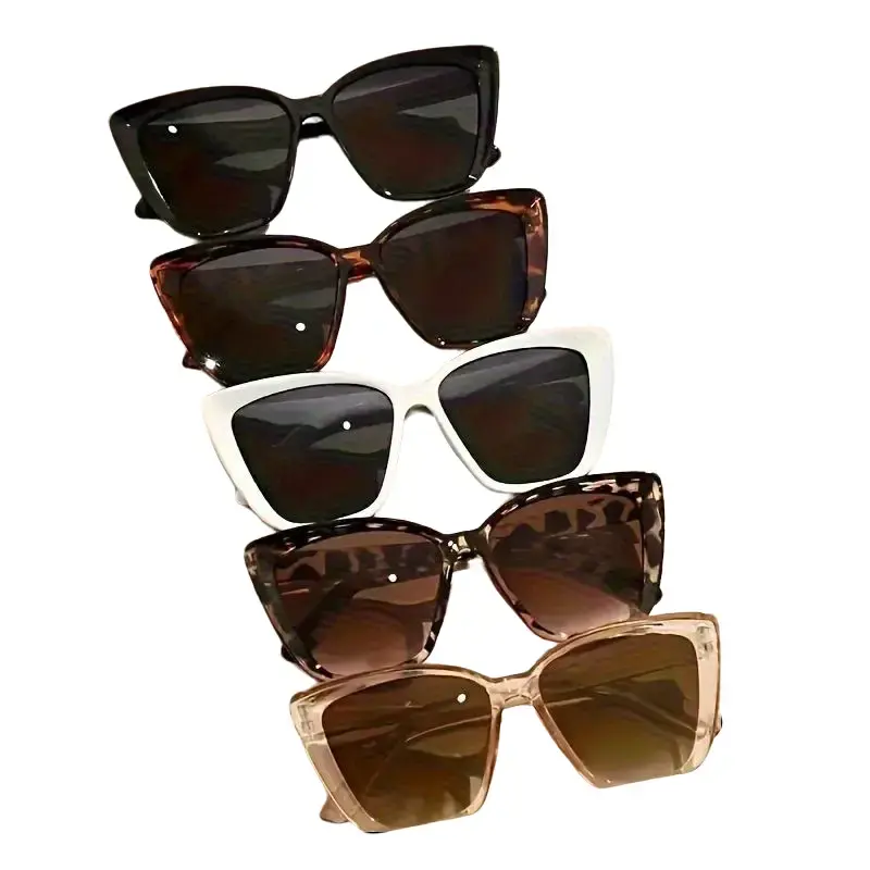Women's 5-Piece Plastic Motorcycle Style Sunglasses Set, Tortoiseshell Full-Rim Large Frame, Premium Sun Protection Lenses, Protective Case, Microfiber Cloth, Non-Bulky, Suitable for Driving (Automotive & Motorcycle Protective Gear)