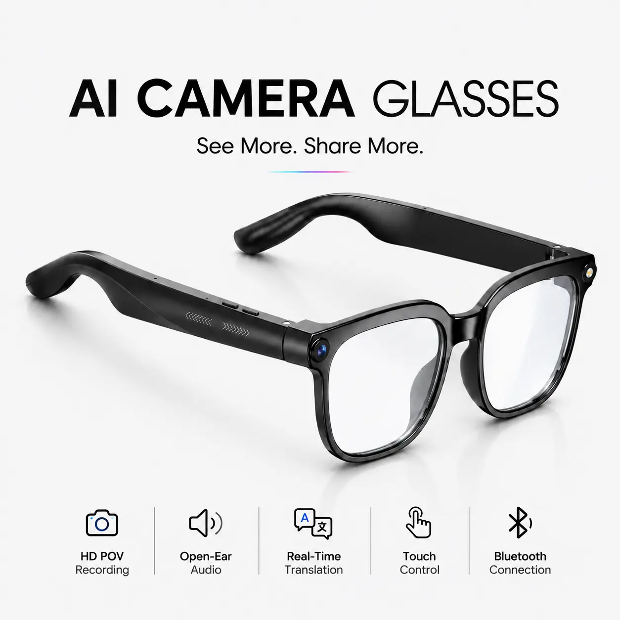 4K AI Smart Glasses with 8MP Camera, HD Video Recording, POV First-Person Capture, Bluetooth Audio & Real-Time Translation, Touch Control for Travel & Sports
