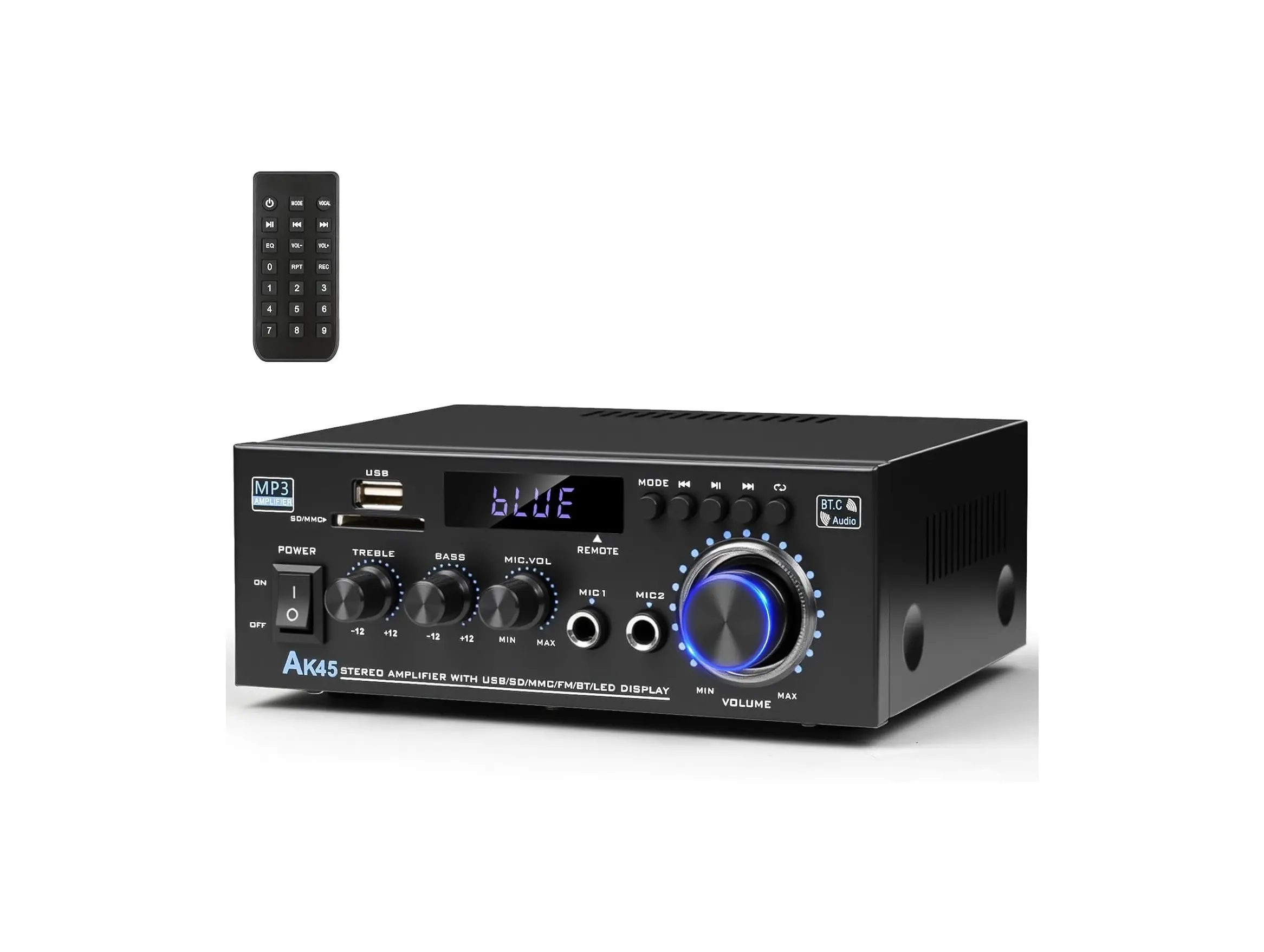 AK45 Stereo Audio Amplifier,300W Home 2 Channel Wireless Bluetooth 5.0 Power Amplifier System, Home Amplifiers FM Radio, USB, SD Card, with Remote Control Home Theater Audio Stereo System