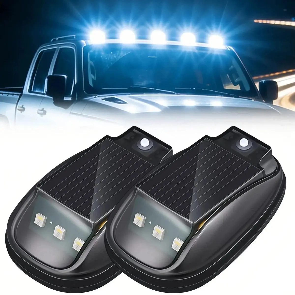 2PCS Solar LED Roof Marker Lights, Wireless Remote Control RGB Strobe Cab Lights, Waterproof Universal Car Top Lights for Trucks SUV Off-Road Vehicles