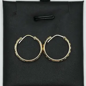 14K Gold Heart Engraved Hoops with Textured Design for Women