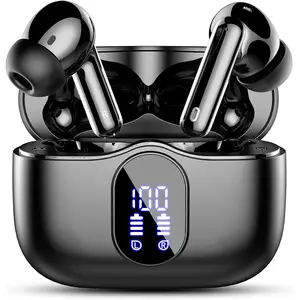 Wireless Earbuds, Bluetooth 5.3 Headphones Bass Stereo, Ear Buds with Noise Cancelling Mic LED Display, IP7 Waterproof in Ear Earphones, 36H Playtime for Laptop Pad Phones Sports Workout, Black