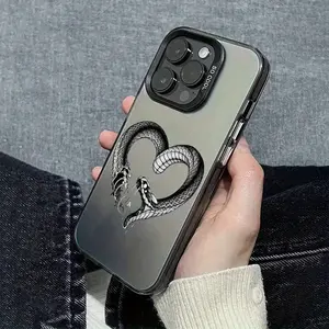 Fashion Trend Heart-Shaped Metal Snake Pattern High-Quality Dustproof Shockproof Phone Case, Suitable for iPhone 17 Air/16 Plus/15 Pro Max/14 Pro/13/12/11/XS Max/X Phone Case, Best Holiday Gift for Family, Friends, Lovers, Boyfriend and Girlfriend CY159
