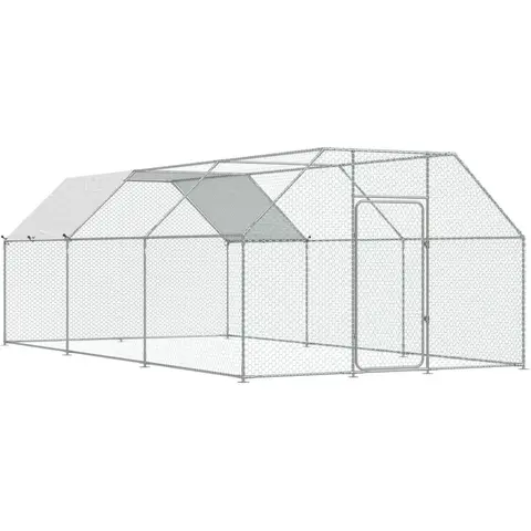 AECOJOY Extra Large Metal Walk-in Coop Run with Cover, Outdoor Backyard-Farm Enclosure for 15-20 Chickens & Other Poultry, Chicken Cage Enclosed