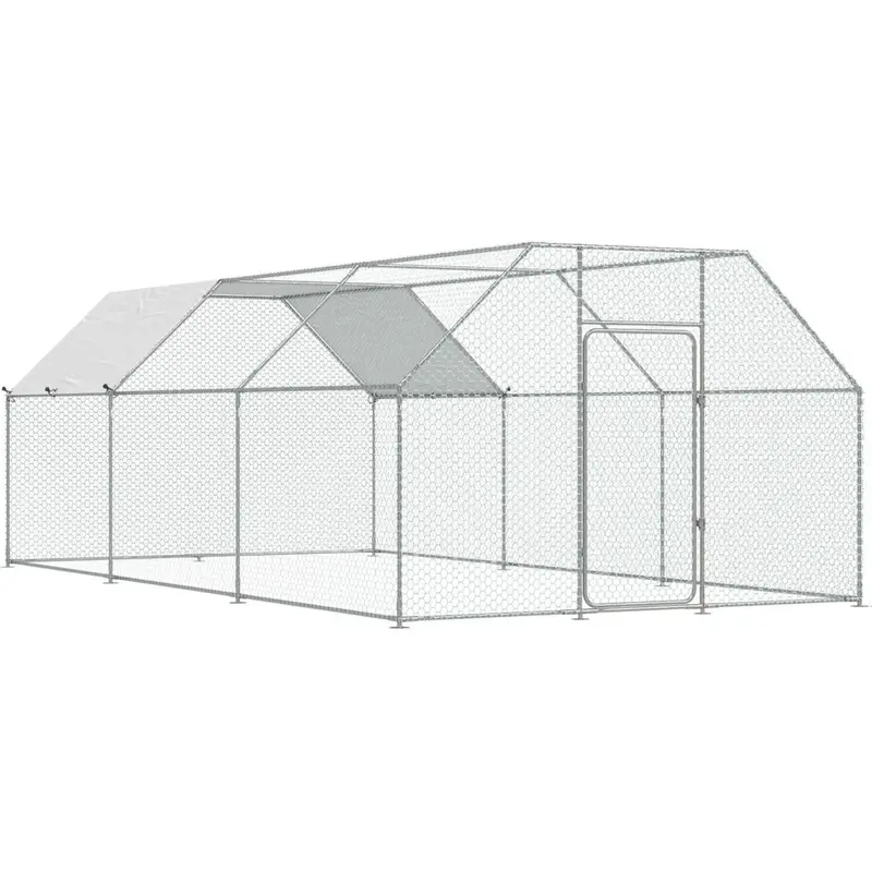 AECOJOY Extra Large Metal Walk-in Coop Run with Cover, Outdoor Backyard-Farm Enclosure for 15-20 Chickens & Other Poultry, Chicken Cage Enclosed