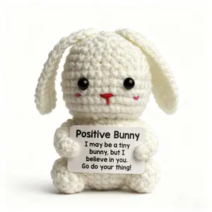 Hand Crocheted Bunny Plush Toy - "Positive Bunny" with Encouraging Message, Inspirational Stuffed Animal Gift for Kids & Adults, Unique Desk Decor for Motivation, Soft Cuddly Gift