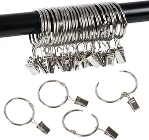 1.5 Inch Silver Openable Metal Hooks for Drapery Curtain Clip Rings Rustproof finish for window rods