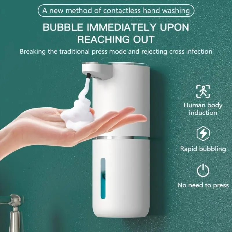 omatic hand sanitizer dispenser, 45° upward-angled nozzle 350ML, infrared sensor, touch-free safety, USB charging, low noise, essential item for bathroomsAut