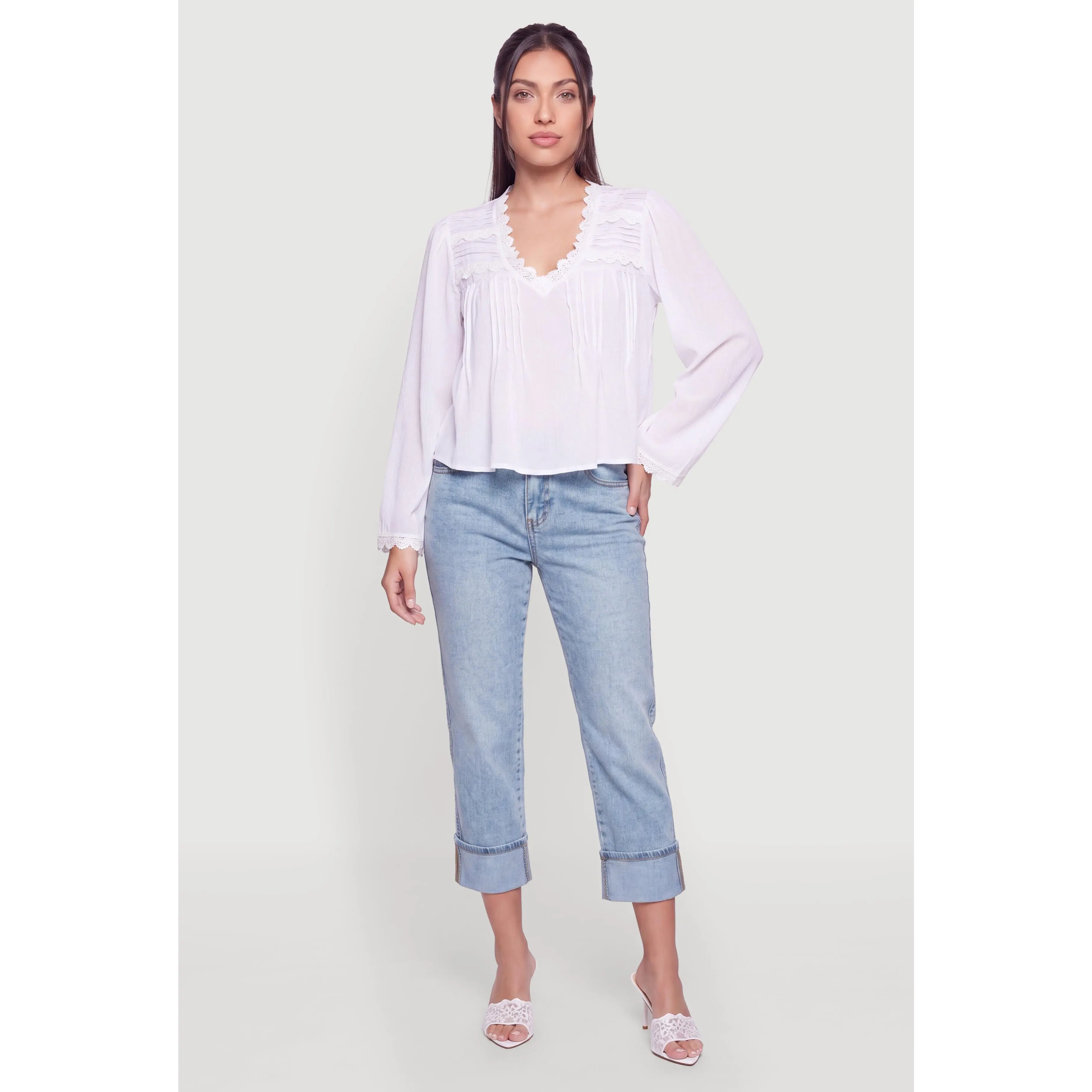 Crochet Trim Long Sleeve Blouse