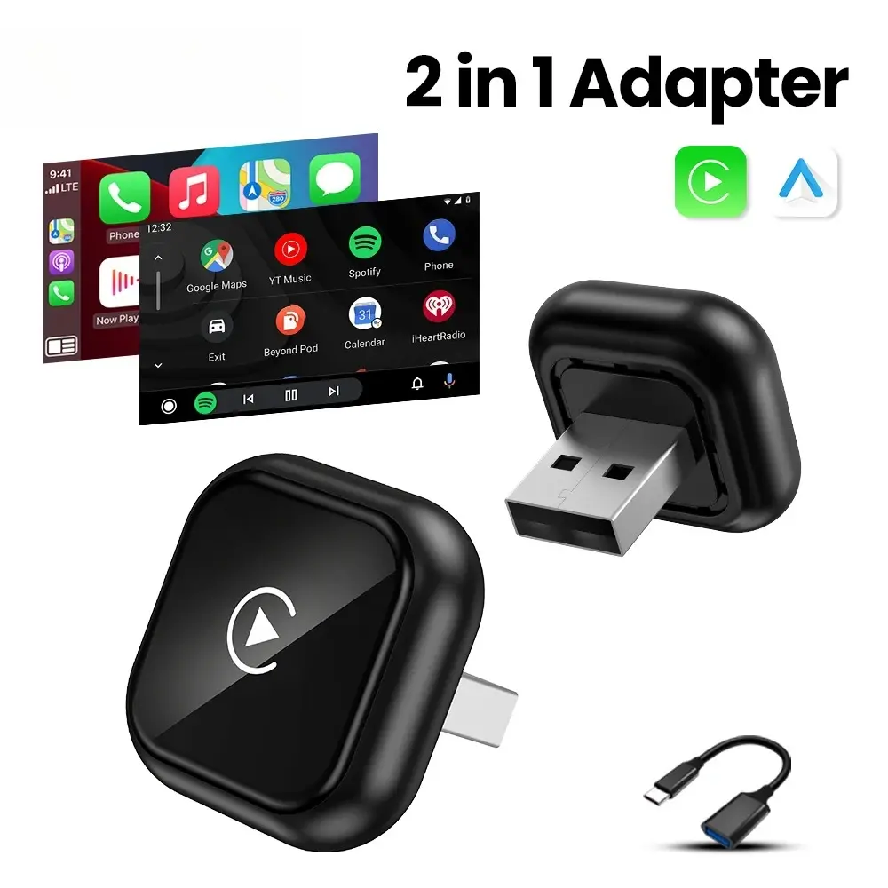 2026 New 2-in-1 Wireless Portable  - Carplay Dongle Connectivity, Bluetooth Car Adapter, USB Adapter for Volvo, Benz, VW, Honda Vehicles, Carplay Usb Adapter